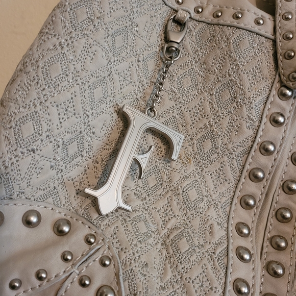 GIANFRANCO FERRE STUDDED LEATHER DRAWSTRING SHOULDER PURSE - Picture 2 of 13